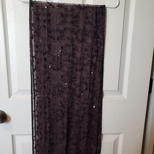 Urvashi Dark Brown Scarf. 59 Inches Embellished Sheer Scarf with Floral Beading